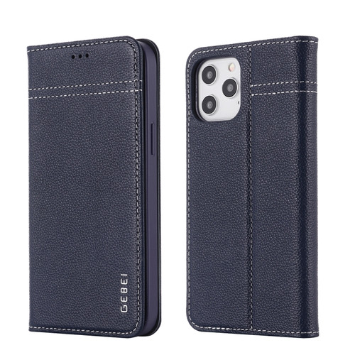 iPhone 12 mini GEBEI Top-grain Leather Horizontal Flip Protective Case with Holder & Card Slots  - Blue