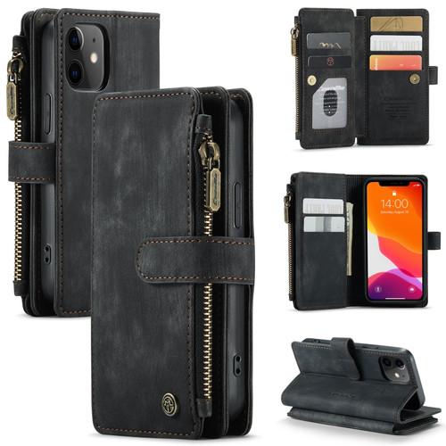 iPhone 12 mini CaseMe-C30 PU + TPU Multifunctional Horizontal Flip Leather Case with Holder & Card Slot & Wallet & Zipper Pocket  - Black