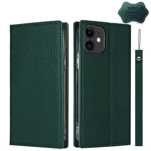 iPhone 12 mini Litchi Genuine Leather Phone Case  - Green