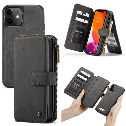 iPhone 12 mini CaseMe-007 Crazy Horse Texture Detachable Horizontal Flip PU Leather Case, with Card Slot & Holder & Zipper Wallet & Photo Frame - Black