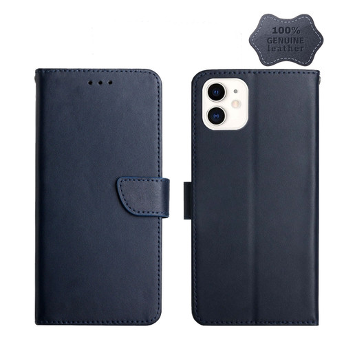 iPhone 12 mini Genuine Leather Fingerprint-proof Horizontal Flip Phone Case  - Blue