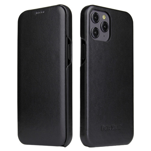 iPhone 12 mini Fierre Shann Business Magnetic Horizontal Flip Genuine Leather Case  - Black