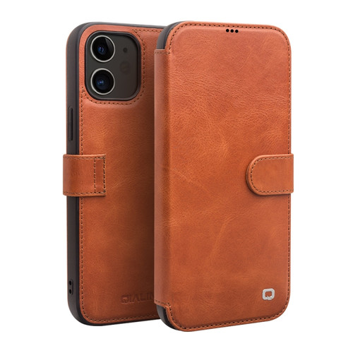 iPhone 12 mini QIALINO Business Magnetic Horizontal Flip Leather Case with Card Slots & Wallet  - Light Brown