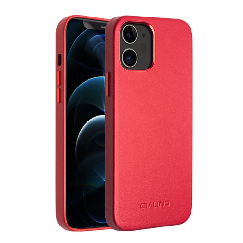 iPhone 12 mini QIALINO Shockproof Cowhide Leather Protective Case  - Red