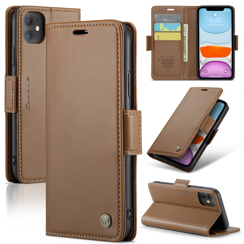 iPhone 11 CaseMe 023 Butterfly Buckle Litchi Texture RFID Anti-theft Leather Phone Case - Brown