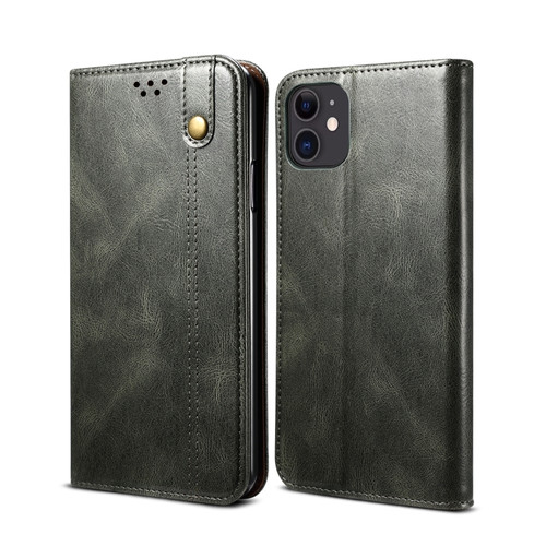 iPhone 11 Simple Wax Crazy Horse Texture Horizontal Flip Leather Case with Card Slots & Wallet  - Dark Green