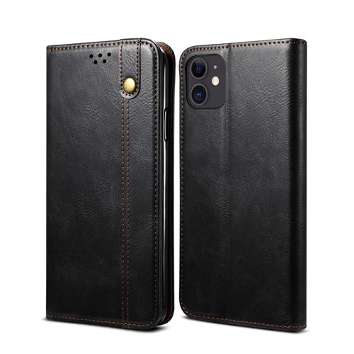 iPhone 11 Simple Wax Crazy Horse Texture Horizontal Flip Leather Case with Card Slots & Wallet  - Black
