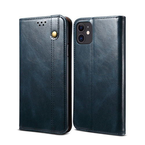 iPhone 11 Simple Wax Crazy Horse Texture Horizontal Flip Leather Case with Card Slots & Wallet  - Navy Blue