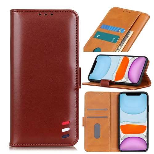 iPhone 11 3-Color Pearl Texture Magnetic Buckle Horizontal Flip PU Leather Case with Card Slots & Wallet & Holder - Brown