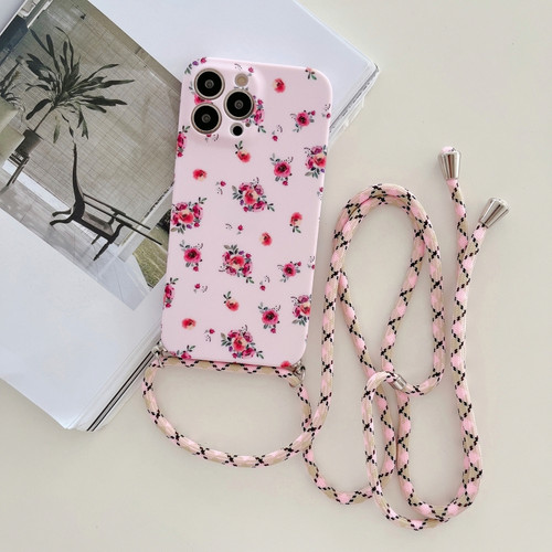 iPhone 11 Lanyard Small Floral TPU Phone Case  - Pink Lanyard + Red Flower