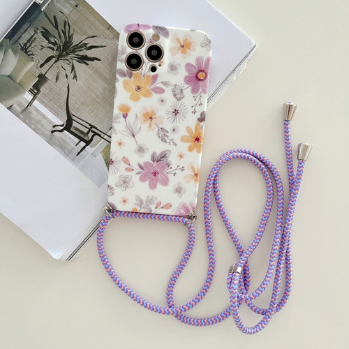 iPhone 11 Lanyard Small Floral TPU Phone Case  - Purple