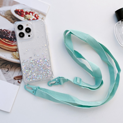 iPhone 11 Lanyard Glitter Epoxy Clear Phone Case  - Blue