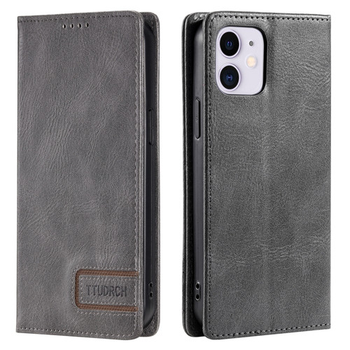 iPhone 11 TTUDRCH RFID Retro Texture Magnetic Leather Phone Case - Grey