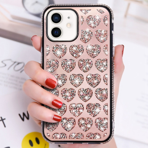 iPhone 11 Love Hearts Diamond Mirror TPU Phone Case - Rose Gold