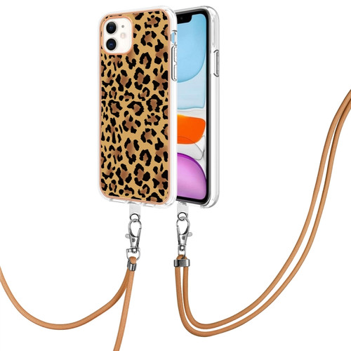 iPhone 11 Electroplating Dual-side IMD Phone Case with Lanyard - Leopard Print