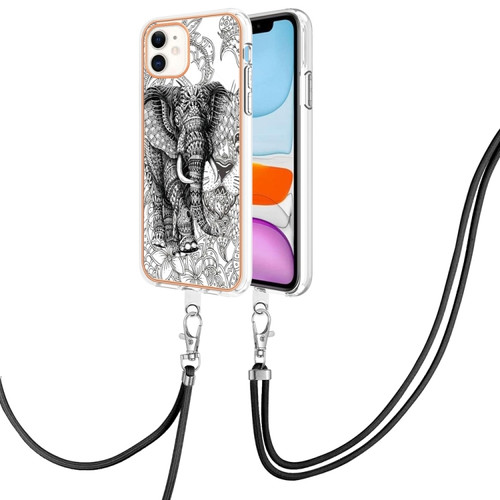 iPhone 11 Electroplating Dual-side IMD Phone Case with Lanyard - Totem Elephant