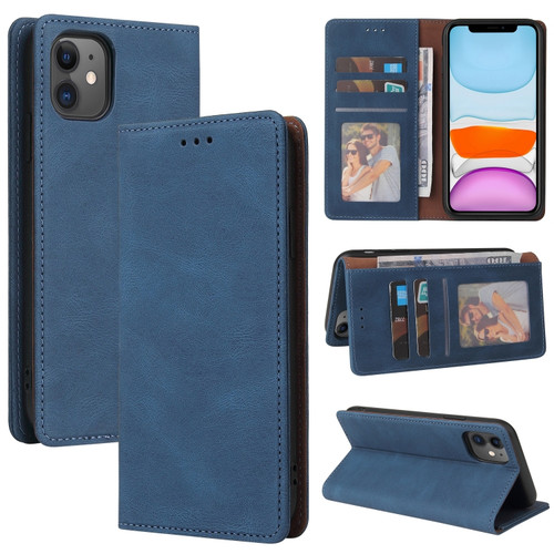 Simple Suction Closure Horizontal Flip Leather Case with Holder & Card Slot & Wallet iPhone 11 - Blue