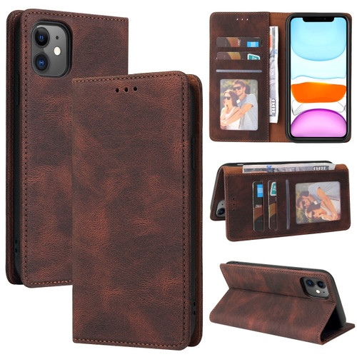 Simple Suction Closure Horizontal Flip Leather Case with Holder & Card Slot & Wallet iPhone 11 - Brown