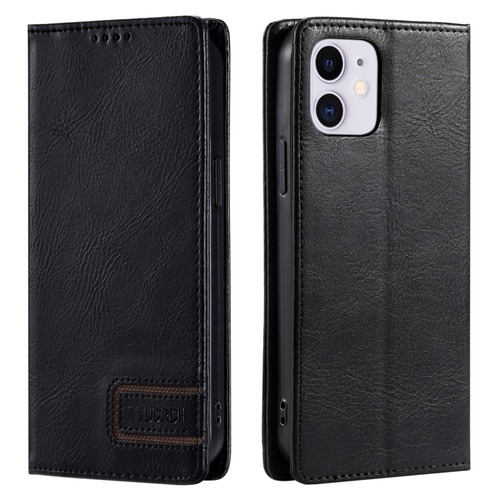 iPhone 11 TTUDRCH RFID Retro Texture Magnetic Leather Phone Case - Black