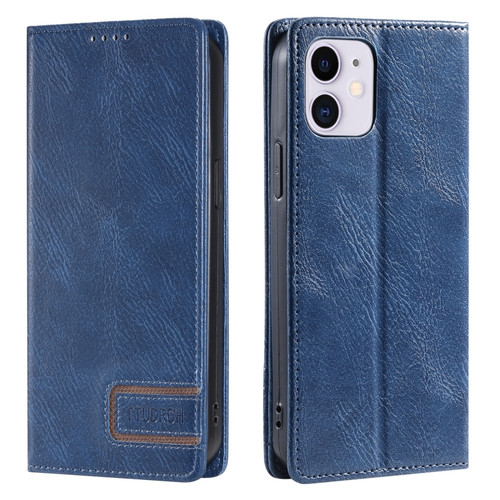 iPhone 11 TTUDRCH RFID Retro Texture Magnetic Leather Phone Case - Blue
