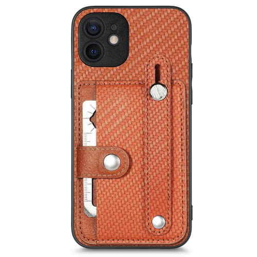 iPhone 11 Wristband Kickstand Card Wallet Back Cover Phone Case with Tool Knife - Brown
