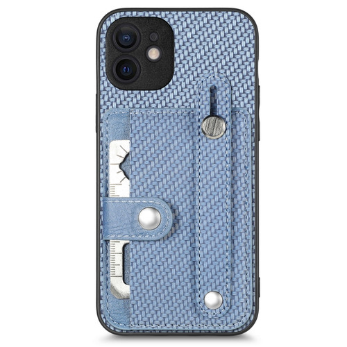 iPhone 11 Wristband Kickstand Card Wallet Back Cover Phone Case with Tool Knife - Blue