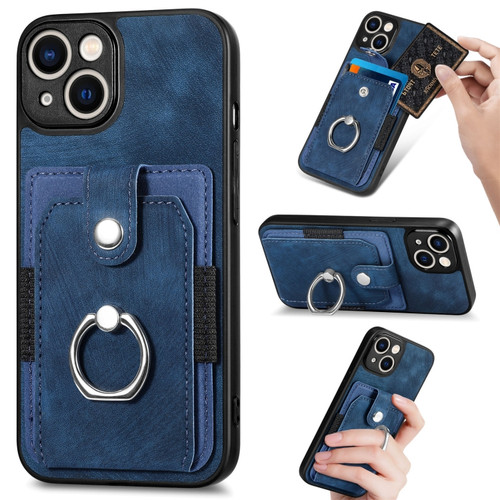iPhone 11 Retro Skin-feel Ring Card Wallet Phone Case - Blue