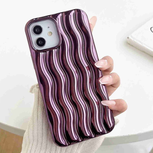 iPhone 11 Plating 3D Water Wave Texture Phone Case - Purple