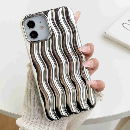 iPhone 11 Plating 3D Water Wave Texture Phone Case - Silver