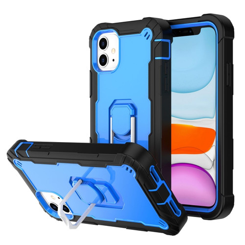 iPhone 11 PC + Rubber 3-layers Shockproof Protective Case with Rotating Holder  - Black + Blue