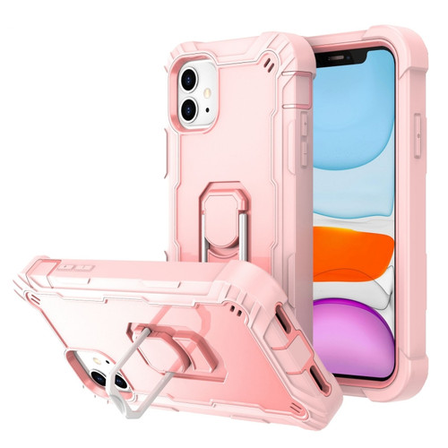 iPhone 11 PC + Rubber 3-layers Shockproof Protective Case with Rotating Holder  - Rose Gold