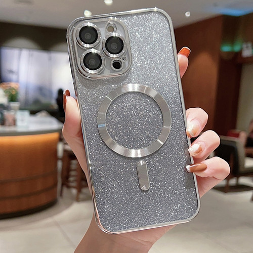 iPhone 11 Electroplating Magsafe Gradient Glitter Powder Phone Case - Silver