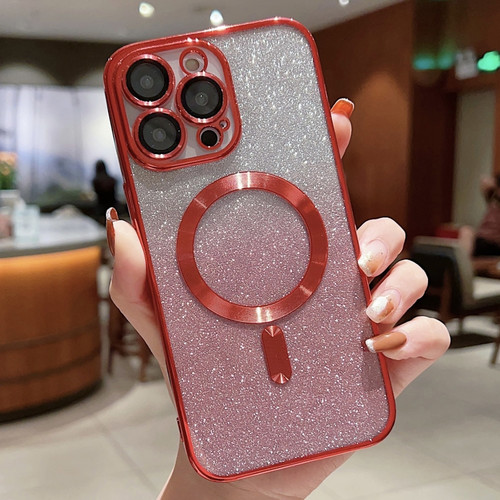 iPhone 11 Electroplating Magsafe Gradient Glitter Powder Phone Case - Red