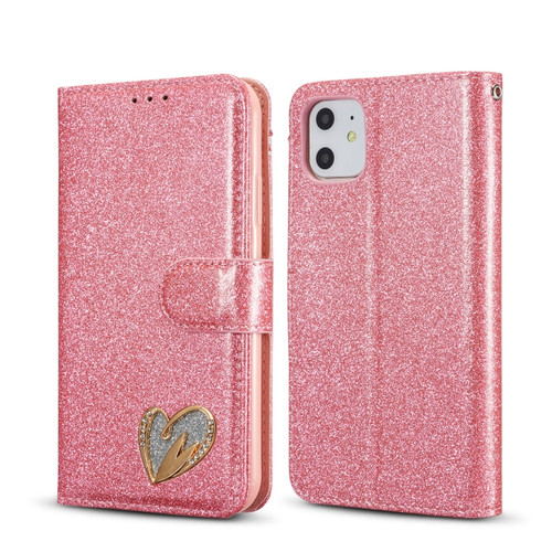 iPhone 11 Glitter Powder Love Leather Phone Case  - Rose Red