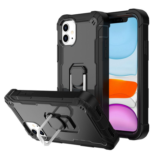iPhone 11 PC + Rubber 3-layers Shockproof Protective Case with Rotating Holder  - Black