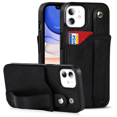 iPhone 11 Crazy Horse Texture Shockproof TPU + PU Leather Case with Card Slot & Wrist Strap Holder  - Black