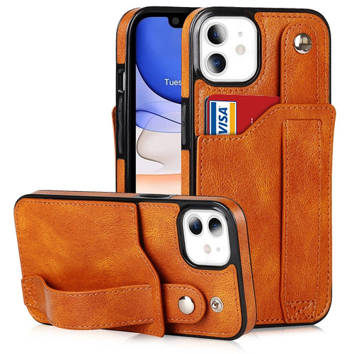 iPhone 11 Crazy Horse Texture Shockproof TPU + PU Leather Case with Card Slot & Wrist Strap Holder  - Yellow