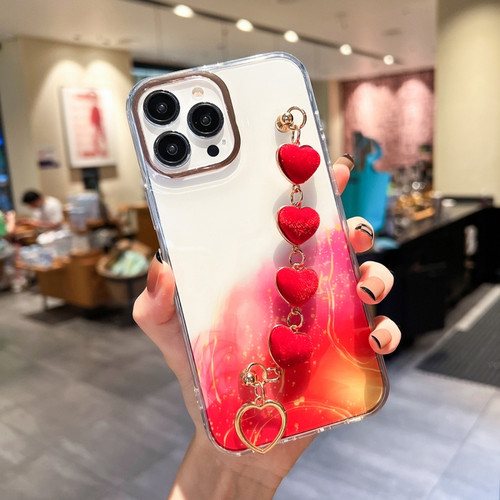iPhone 11 Gold Halo Marble Pattern Case with Love Bracelet  - Red