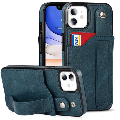 iPhone 11 Crazy Horse Texture Shockproof TPU + PU Leather Case with Card Slot & Wrist Strap Holder  - Sapphire Blue