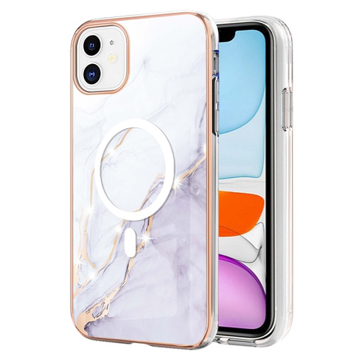 iPhone 11 Marble Pattern Dual-side IMD Magsafe TPU Phone Case - White 006