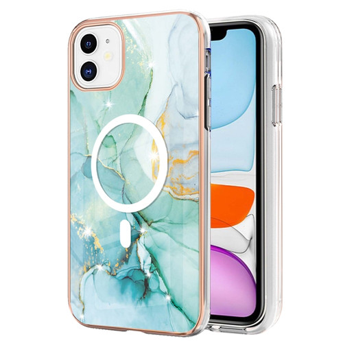 iPhone 11 Marble Pattern Dual-side IMD Magsafe TPU Phone Case - Green 003
