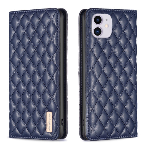 iPhone 11 Diamond Lattice Magnetic Leather Flip Phone Case - Blue