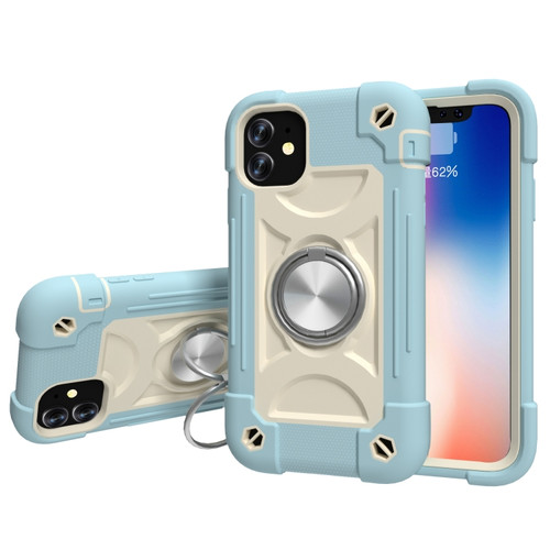 iPhone 11 Shockproof Silicone + PC Protective Case with Dual-Ring Holder  - Ice Blue