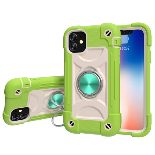 iPhone 11 Shockproof Silicone + PC Protective Case with Dual-Ring Holder  - Guava