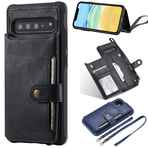 iPhone 11  iPhone 11 Buckle Zipper Shockproof Protective Case with Holder & Card Slots & Wallet & Lanyard & Photos Frame - Black