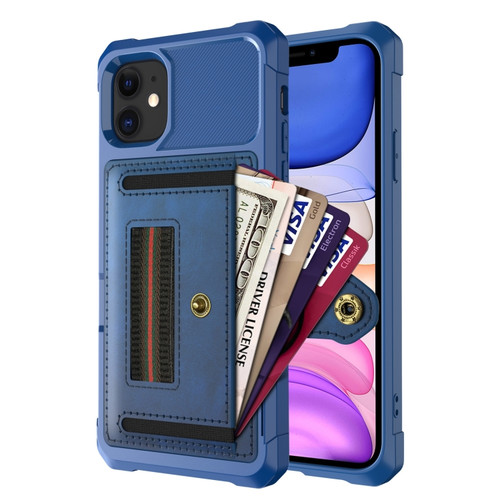 iPhone 11 ZM06 Card Bag TPU + Leather Phone Case  - Blue
