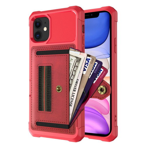 iPhone 11 ZM06 Card Bag TPU + Leather Phone Case  - Red