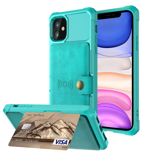 iPhone 11 Magnetic Wallet Card Bag Leather Case  - Cyan