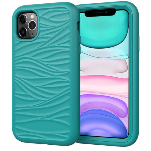 iPhone 11 Wave Pattern 3 in 1 Silicone+PC Shockproof Protective Case - Dark Sea Green