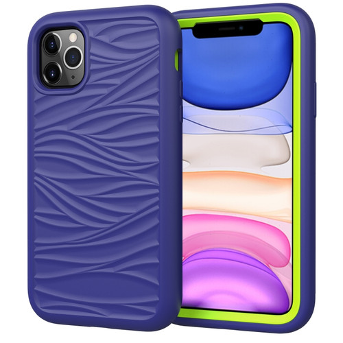 iPhone 11 Wave Pattern 3 in 1 Silicone+PC Shockproof Protective Case - Navy+Olivine